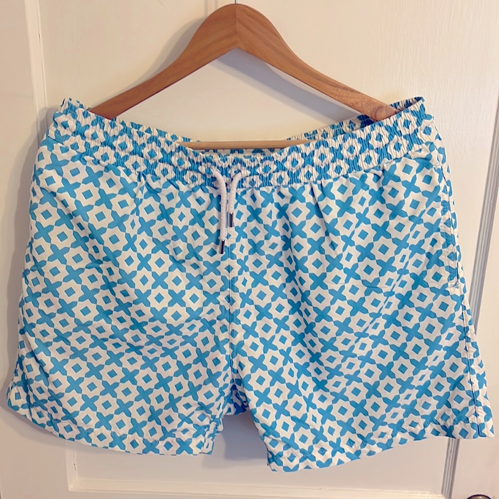 Frescobol Carioca Blue White Pattern Swim Trunks 3XL fit like XL $220 NWOT